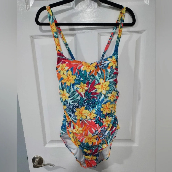 NWT Caribbean Joe Paradise Multi Standard Shirred One Piece Swimsuit in Size 16 - Picture 2 of 12